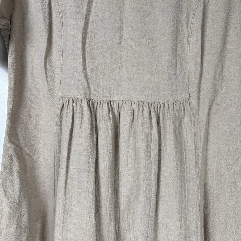 CMC Color Me Cotton Linen-Look Dress Small S Beige Tan Midi Pocket Made In USA - Picture 4 of 12